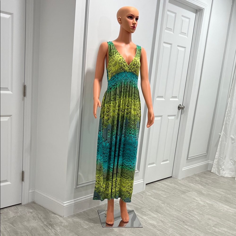 a.n.a Green & Teal V-Neck Sleeveless Maxi Dress
